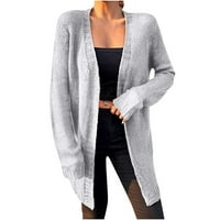 Жилетка пуловери за жени,дълъг ръкав плета отворена предна твърда дълга жилетка пуловер сив ххл