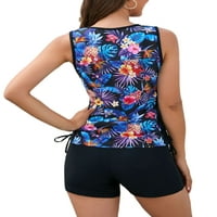 Frontwalk Tummy Control Tankini бански костюми за жени Флорални печат бански костюми бански костюми сини 3xl