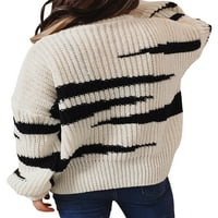 Една отваряща пухкава жена пуловер Нерегулярна ивица контраст цвят небрежен хлабав дълги ръкави пуловер върхове улични дрехи
