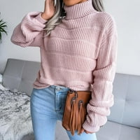 Wavsuf пуловери за жени плюс размер Turtlenecks с висок ръкав с дълъг ръкав с тръби от трикотаж зимни ежедневни розови пуловери размер
