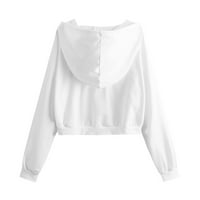 SHPWFBE Женски върхове пада дрехи за жени ежедневни суичър с качулка свободна мека мек дълъг ръкав върхове блузна риза качулки бял xl
