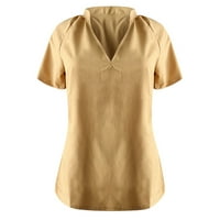Женски ризи жени небрежни разхлабени ризи v шия сол с къси ръкави модни върхове тениски тениски тий жълт xxxl