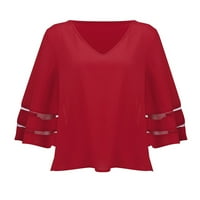 Levmjia дамски плюс размери върхове с къс ръкав лято жени v-образни блузи мрежести панелни панели блуза звънец на ръкав свободни върхове