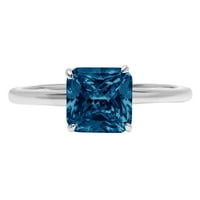 2. CT Brilliant Asscher Cut Natural London Blue Topaz 14K бял златен пасианс пръстен SZ 9.5