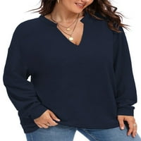 Frontwalk Winter Fall върхове Блуза за дами свободен дълъг ръкав v Врат туника блуза риза дамски плюс размер тениска синьо 4xl