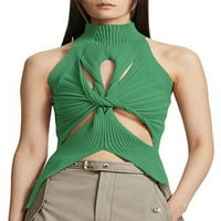 Дамски тениски на Sanviglor High Neck Summer Crop Top Lee Lee Leveles Tank Sexy Pullover Party Tee Green L