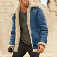 Pxiakgy зимни палта за мъже мъже есен и зима плюс размер палто ревера яка с дълъг ръкав подплатена кожено яке винтидж сгъстяващо палто овча кожа от синьо + 5xl