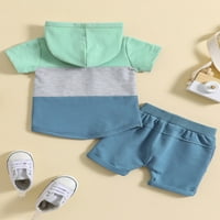 Едно откриване на бебета за бебета летни дрехи Облекло контраст цвят с къс ръкав с качулка върхове и еластични къси панталони