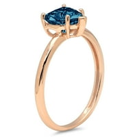 1. CT Brilliant Heart Cut Natural London Blue Topaz 14K Rose Gold Пръстен за пасианс SZ 6.25