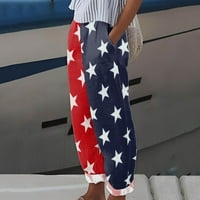 Случайни Ден на независимостта на жените американски флаг щампи панталони провиснал ластик панталон Широк крак панталон с джоб мода ежедневни летни панталони за жени Плюс размер дамски бизнес ежедневни па