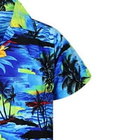 Мъжки ризи мъжки ежедневни бутон Хавайски Принт Плаж къс ръкав бърза Блуза хавайска риза за мъже синьо л