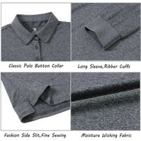 Мофиз Дамски блузи с дълъг ръкав голф поло бързосъхнещи ежедневни Потренировъчни върхове ризи Драк Грей ШЛ