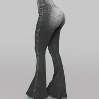 Gubotare Skinny Jeans for Women Дълги дънки с декорирани бутони Класически женски дънки с висока талия, сив xx-голям