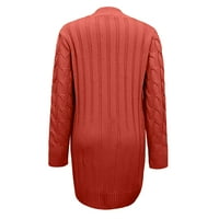 Солиден бутон надолу по пуловери за дамски есенни зимни върхове Twist кабел плетен пуловер джоб джъмпер отворен фронт пуловер с дълъг ръкав червен m