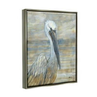 Ступел индустрии брегови Пеликан птица Абстрактен портрет живопис блясък сиво плаваща рамка платно печат стена изкуство, дизайн от Пол Брент
