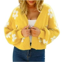 Tdoqot пуловер палто- дълъг ръкав с v-образно деколте Кардиган без качулка случайно твърди жени есенно модно жълто l