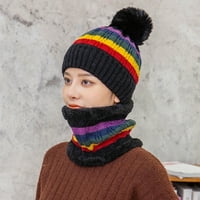 zttd жени зимен цвят съвпадение на топла защита на ухото с три части плетен шап е тръба a scarf a