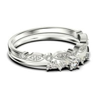 Zigzag Style 1. Карат кръг отрязани диаманти Moissanite Уникален стил годежен пръстен, тънък пръстен, сватбен пръстен в сребро със стерлинги с 18K бяло злато