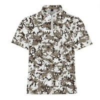 B91XZ Мъжки ризи мъже пролет и лятна мода Разхлабена ревера цип 3D цифров камуфлажен печат с дълги ръкави Топс Мъжки поло ризи за мъже кафяви 3xl