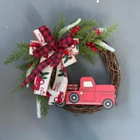 Червен камион Коледна венец Рустик Коледна Гарланд есен Подарък Ратан за декорация на благодарността на входната врата