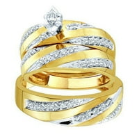 0. Карат 14K жълто злато Маркиза и кръгло изрязване диамант мъже и женски годежен пръстен Трио булчински комплект