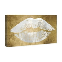 Мода и глем стена арт платно щампи 'твърда целувка египетско злато' устни-Злато, Бяло