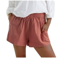Pxiakgy къси панталони за жени Жени удобни теглене твърд цвят ежедневни еластични талии джобни панталони червени + s