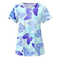 Дамски блузи блуза жени плюс къс ръкав сладки графични щампи ризи v-образни върхове сини s