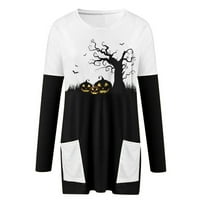Жените Хелоуин Дълъг ръкав кръг врата средно дълго есента Печатни тениска сиво с