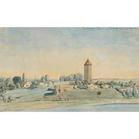 C. Skovgaard Black Ornate Wood Famed Double Matted Museum Art Print, озаглавен - The Gaaset Tower, Vordingborg