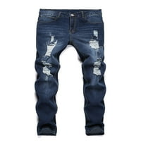 Justvh men denim zip fly mid rise странични джобове кльощави разкъсани дънки