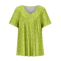 Usmixi дамски върхове плюс размер модна плисирана люлка удобна дишаща туника ризи лято сладък флорален принт v-образно декол