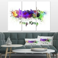 Дизайнерско изкуство Хонконг Skyline CityScape Rainting Print на опаковано платно