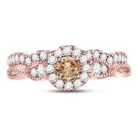 14k розово злато кръг кафяв диамантен булчински сватбен пръстен комплект cttw