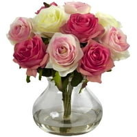 Почти естествена роза подреждане изкуствени цветя с ваза, Многоцветни
