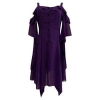 Женски рокли V-образно деколте средна дължина небрежна A-Line Solid Sleeve Summer Dress Purple 5xl