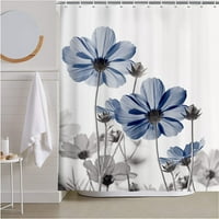Уникална флорална синя завеса за душ за декор за баня, синьо и сиво маргаритка цветно елегантно диви цветя ферма за къщи за душ с куки комплекти