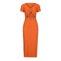 Summer Essentials otemrcloc maxi рокля за жени плюс рокля с размер за жени ежедневно лято V-образни рокли оранжево l