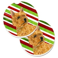 Caroline's Treasures SS4568CARC Norwich Terrier Candy Cane Holiday Chischey Set of Cup Holder Car Coasters, големи