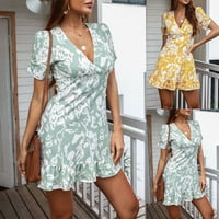 Fule жени къса рокля v шия рокля с къс ръкав флорална щампа рокля рокля лято лято