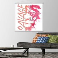 Плакат за стена на Савидж лъв с дървена магнитна рамка, 22.375 34