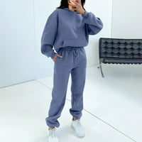 Пижама за жени постави моден джоб с джобни кръгли деколтета суичър с дълъг ръкав+ панталон, поставен до 65% отстъпка