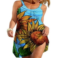 Haite летни рокли за жени флорални отпечатани мини рокли без ръкави зали