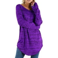 Дамски ежедневни дълги туники върхове дълги ръкави кръг врат лилав цвят суичър с разхлабени извити подгъва тениски тениски основен тройник пуловер