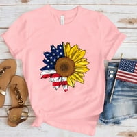 Тениски за жените небрежни независими слънчеви слънчеви слънчогледов тениска с късо ръкав риза свободен горен розов размер 4xl