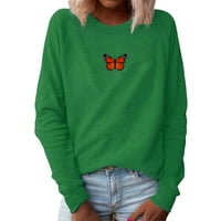 mnjin дамски блузи и върхове облечени ризи женска пеперуда пеперуда o Врат ли пуловер с дълъг ръкав Небрежен блуза Топ тениска зелена l