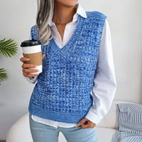 Женски пуловерни жилетки Небрежни V-образно пуловер риза сблъсък цвят без ръкави пуловер жилетка tbkomh