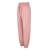 Entyinea ленени панталони за жени, ежедневни прилепнали еластични талии с еластични панталони с плътни цветни суитчъри с джобове