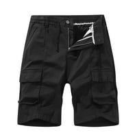 Owordtank Mens с джобове Бермудски къси панталони Чист цвят плаж Небрежен товарен товарен шорти