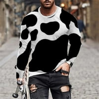 Ризи за мъже извънгабаритни модни модни 3d крава цифров печат с дълъг ръкав кръгла врата пуловер тениски за свободното време уличен стил тренировка блуза върхове черни l